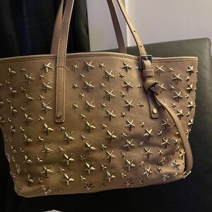 JIMMY CHOO Sasha Star Studs Leather Tote Bag Women Beige Taupe HB1ZS3